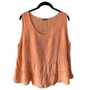 Vivid Tiered Linen Pullover Scoop Neck Casual Tank Top Blouse Orange Large